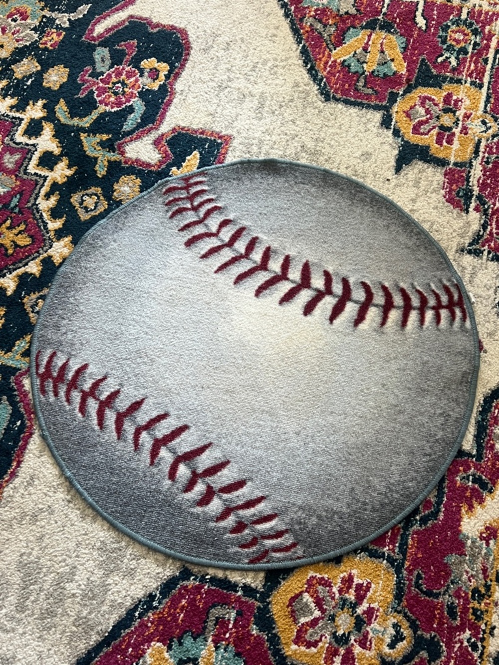 Gray Baseball Accent Rug with Red Stitching - Home Accents
